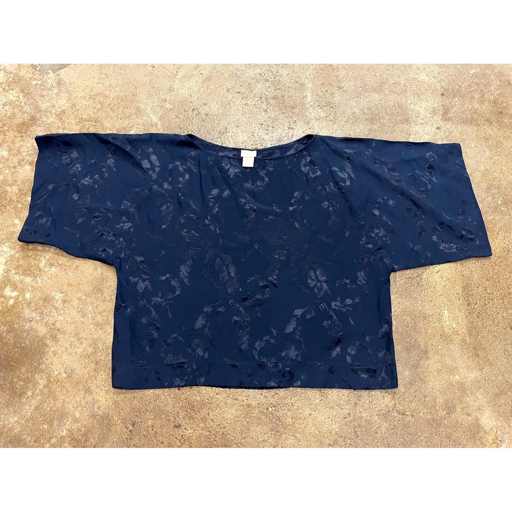 Chico's Blouse Top Womens 1 Blue Floral Kimono Sleeve Everyday Wear Classic